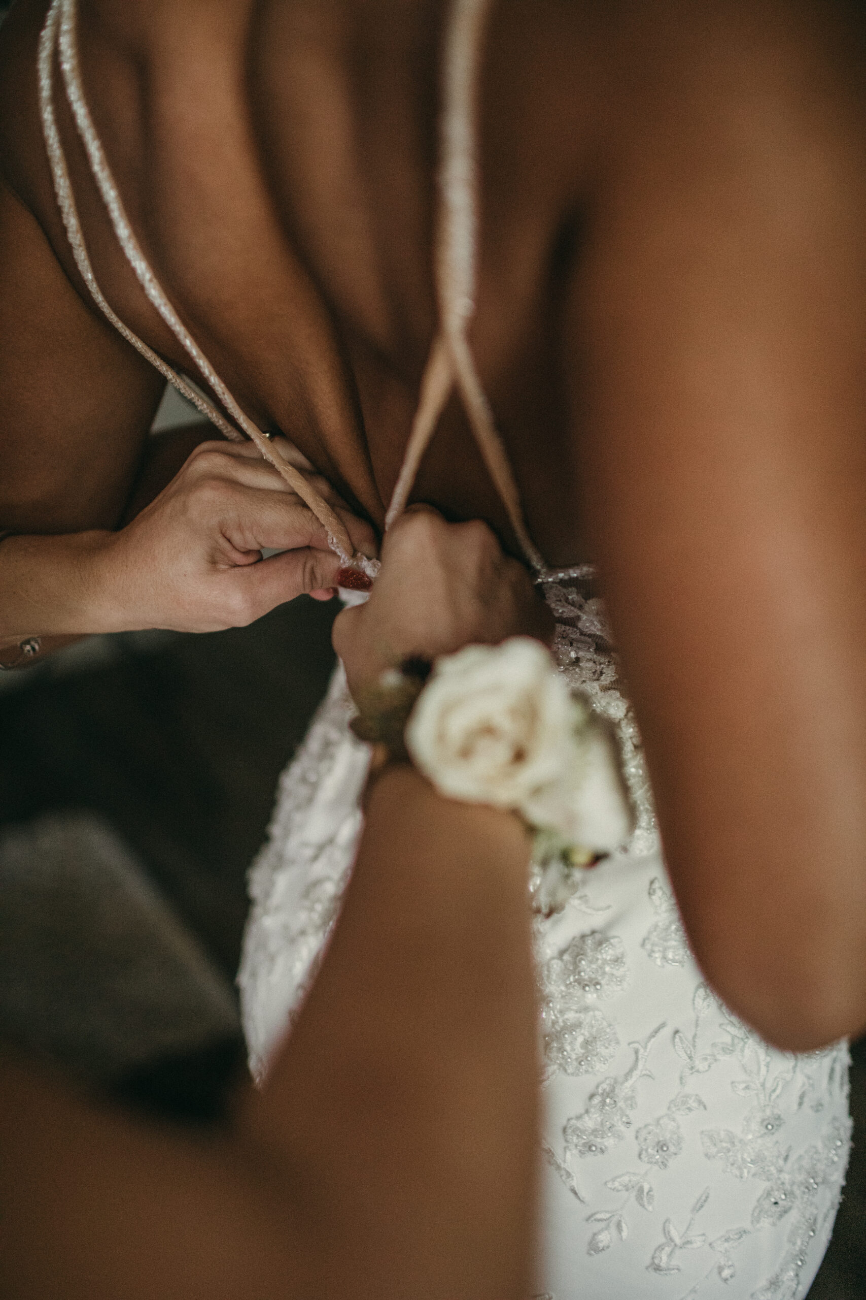 Bride and groom exchanging vows during wedding ceremony.